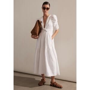 ME+EM White Cheesecloth Deep V Cotton Cottagecore Maxi Midi Dress 12 Summer